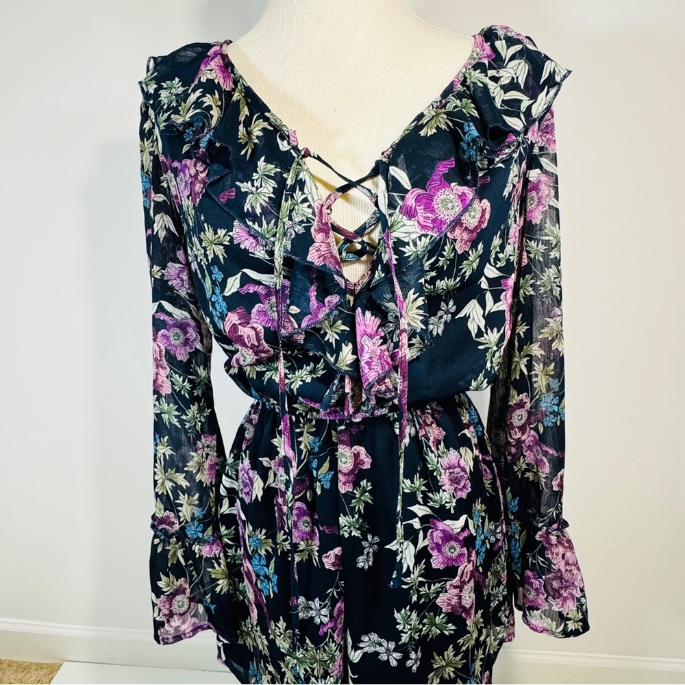 Xhilaration Floral Lace-Up Romper - Black and Purple - Picture 2 of 15